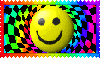 Animated blinkie with rainbow background and spinning smiley face